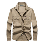 Men's Long Sleeve Work Shirt with Double Chest Pockets and Durable Twill Fashion Glam