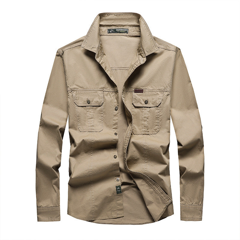 Men's Long Sleeve Work Shirt with Double Chest Pockets and Durable Twill Fashion Glam