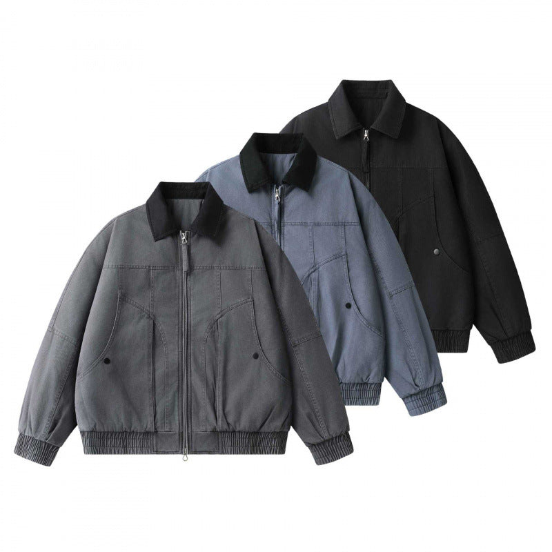 Men's Loose-Fit Worker Bomber Jacket made of Cotton Canvas with Contrast Collar and Drawstring Hem Fashion Glam