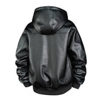 Men's leather bomber jacket with teddy lining and hood Fashion Glam