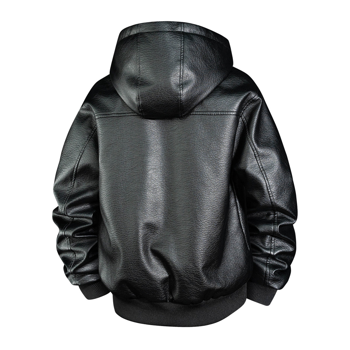 Men's leather bomber jacket with teddy lining and hood Fashion Glam