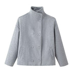 Women's Boxy Double-Breasted Short Coat made of Wool Blend with Stand-Up Collar Fashion Glam