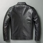 Men's leather jacket in vintage biker style with chest pockets and zipper Fashion Glam