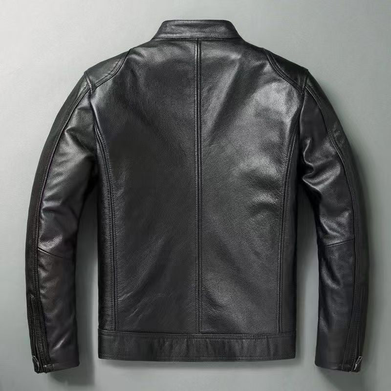 Men's leather jacket in vintage biker style with chest pockets and zipper Fashion Glam