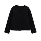 Ladies Quilted Short Jacket in Oversized Cut with Round Neck and Wave Stitching Fashion Glam