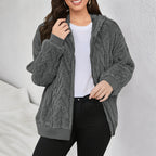 Women's Hooded Teddy Jacket with Zipper, Soft Plush and Elastic Cuff Fashion Glam