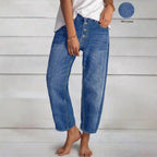 Women High-Waisted Cropped Jeans with Wide Straight-Leg Fit Fashion Glam