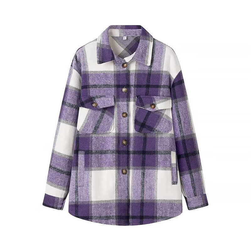 Women's Checked Overshirt in Shacket Style with Patch Chest Pockets and Soft Flannel Look Fashion Glam