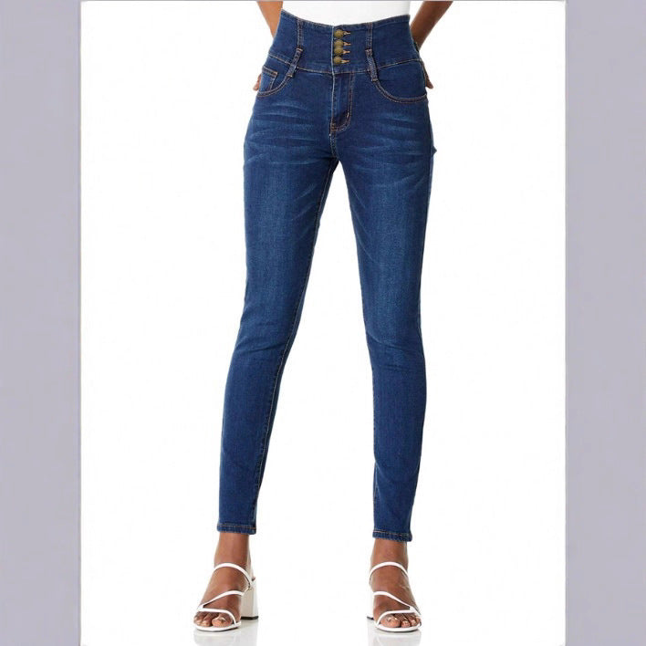 Women High-waisted Slim-Fit Sculpting Skinny Jeans with V-shape waistband and Push-up effect Fashion Glam