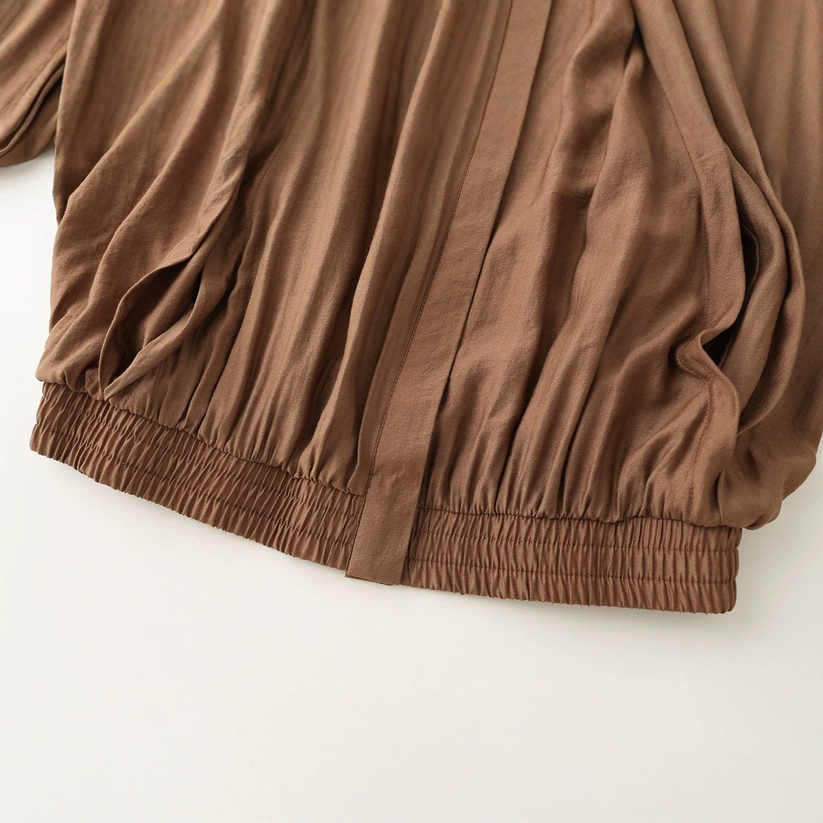Women’s lightweight blouson jacket with pleated front, stand-up collar, and elastic hem Fashion Glam