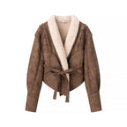 Ladies Padded Short Jacket in Aviator Look with Teddy Lining and Waist Belt Fashion Glam