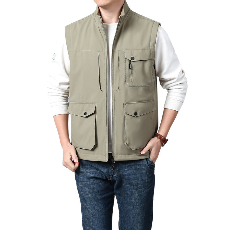 Men's Lightweight Thermo-Fleece Vest with Stand-Up Collar, Front Zipper and Side Pockets Fashion Glam