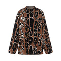Ladies Oversized Knit Sweater with Stand-Up Collar and Jacquard Leopard Pattern Fashion Glam