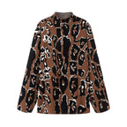 Ladies Oversized Knit Sweater with Stand-Up Collar and Jacquard Leopard Pattern Fashion Glam