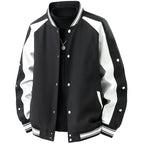 Men's Retro College Jacket with Snap Button Closure, Raglan Sleeves and Ribbed Cuffs Fashion Glam