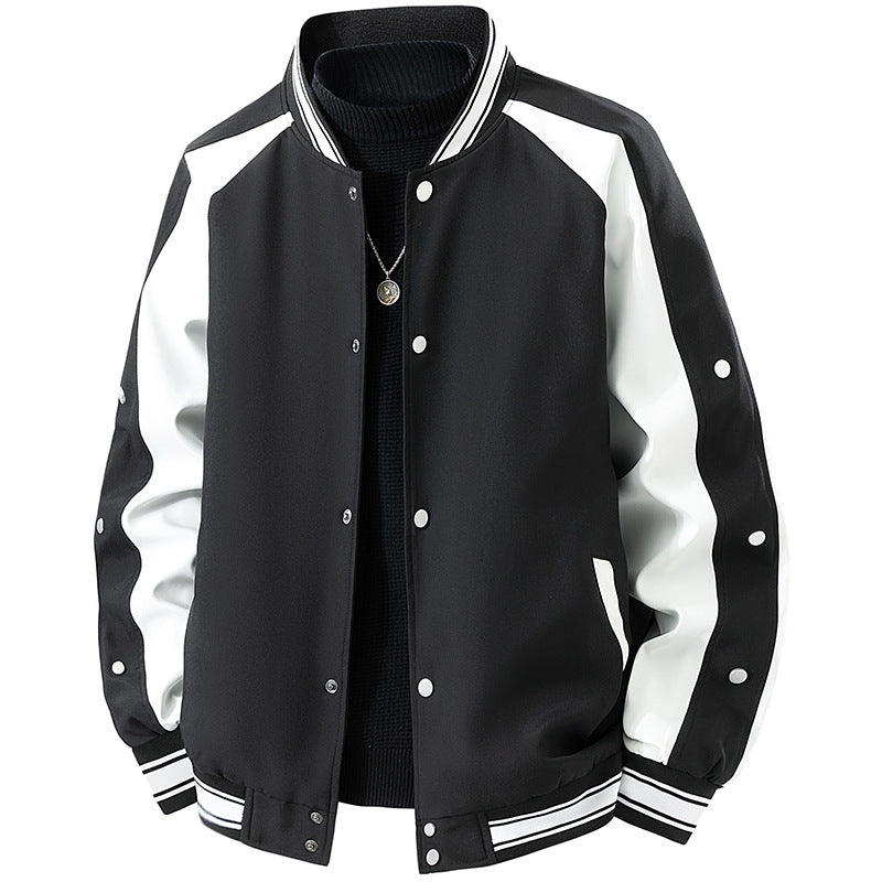 Men's Retro College Jacket with Snap Button Closure, Raglan Sleeves and Ribbed Cuffs Fashion Glam