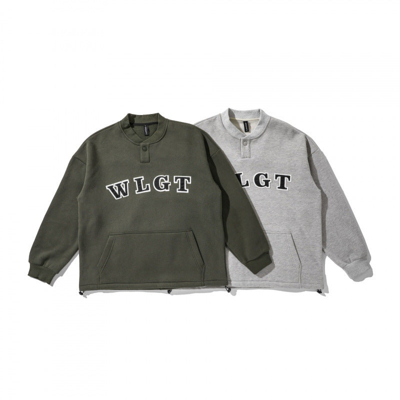 Unisex Oversize Sweatshirt with Henley button placket, kangaroo pocket and drawstring hem Fashion Glam