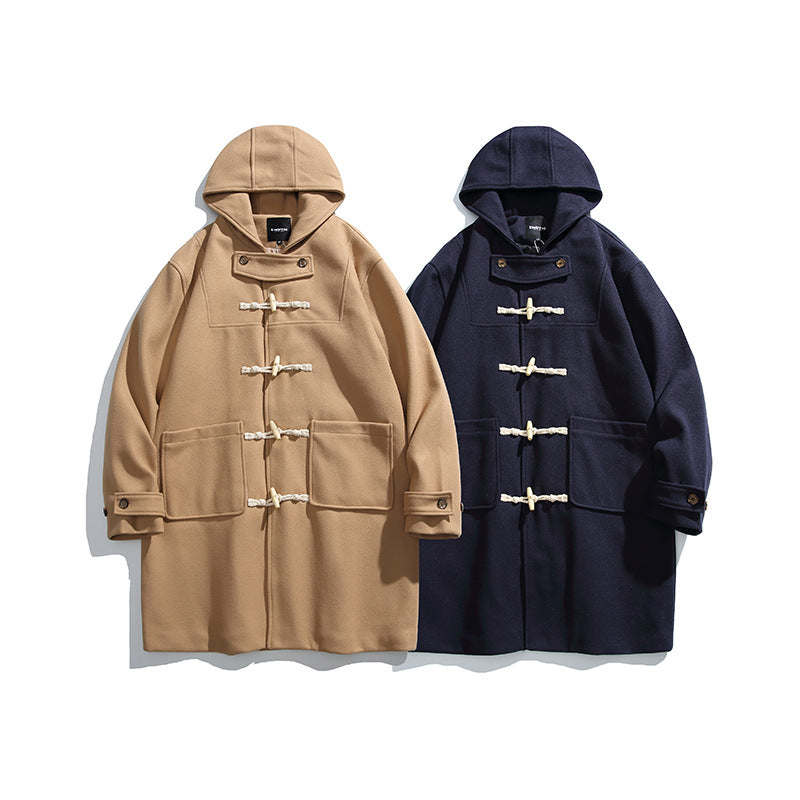 Men's wool blend duffle coat with hood and toggle closures Fashion Glam