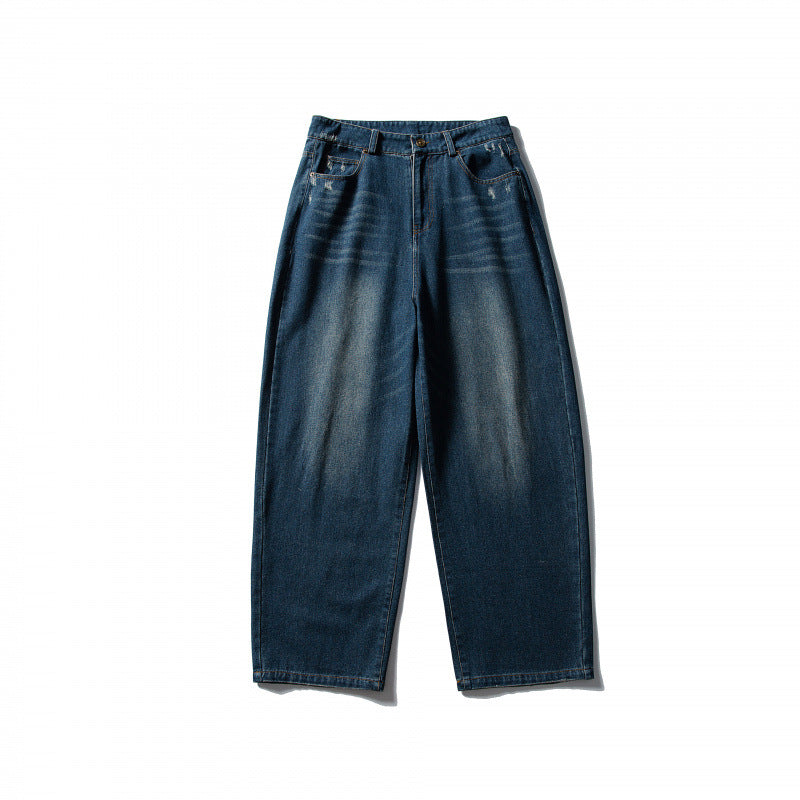 Men's Wide Highwaist Baggy Jeans with Used Wash and Five Pocket Details Fashion Glam