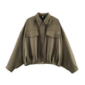 Women's Oversized Short Jacket with Flap Pockets, Drop Sleeves, and Elastic Hem Fashion Glam