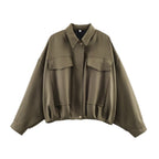 Women's Oversized Short Jacket with Flap Pockets, Drop Sleeves, and Elastic Hem Fashion Glam