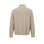 Men's Cable Knit Cardigan with Full Zip and High Ribbed Collar Fashion Glam