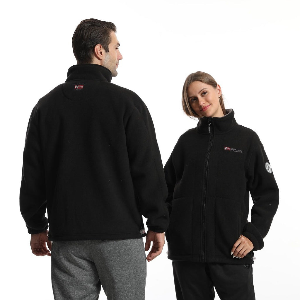 Men's fleece outdoor jacket with stand-up collar, full-length zipper, and elastic cuffs Fashion Glam