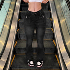 Women's High-Waisted Stretch Jeans with Light Flare and Decorative Pockets Fashion Glam