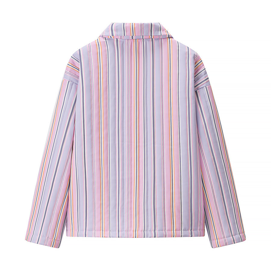 Women's Striped lightly padded Short Jacket with zipper and applied pockets Fashion Glam