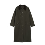 Women’s Long Waterproof Oversized Coat with Cord Collar, Snap Button Placket and Flap Pockets Fashion Glam