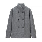 Women Boxy Double-breasted Wool Blend Coat with High Wrap Collar Fashion Glam
