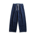 Unisex Wide Denim Pants with Elastic Waistband, Drawstring and Pleated Fashion Glam