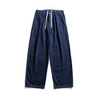 Unisex Wide Denim Pants with Elastic Waistband, Drawstring and Pleated Fashion Glam