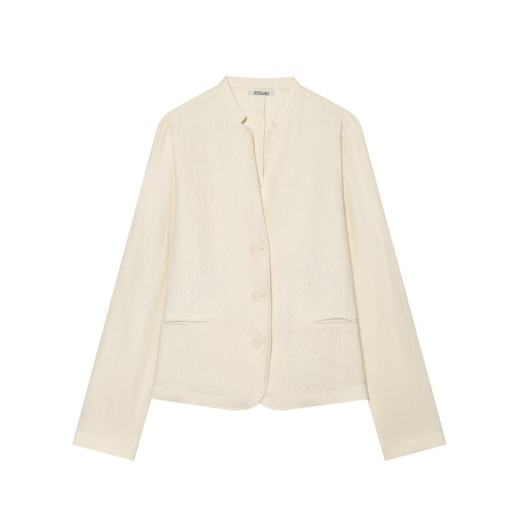 Women's short blazer without collar with straight hem and three buttons Fashion Glam