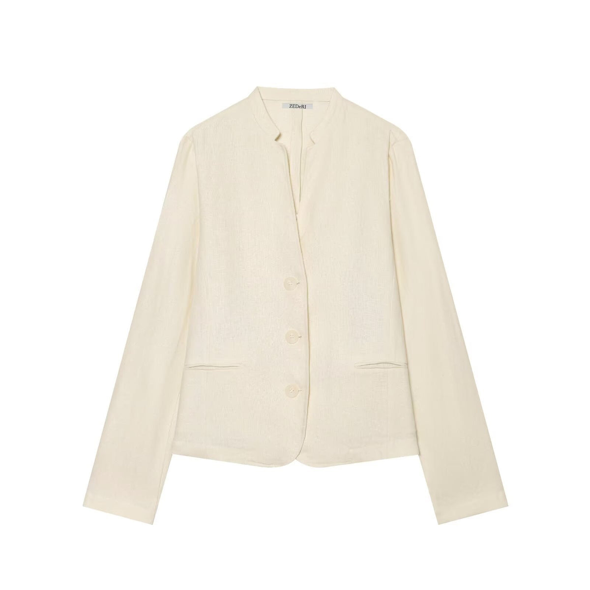 Women's short blazer without collar with straight hem and three buttons Fashion Glam