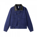 Men's lightweight canvas worker jacket with faux leather collar, four flap pockets and adjustable waist strap Fashion Glam