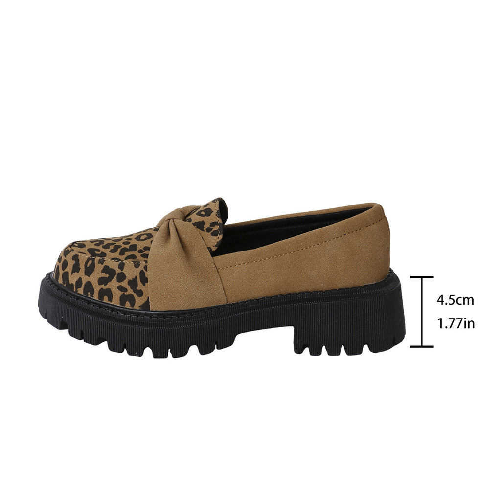 Women's Chunky Loafer with Decorative Knot Bow and Leopard Tip Fashion Glam
