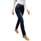 Women High-waisted slim fit Straight Jeans with contrast seams and slight flare Fashion Glam