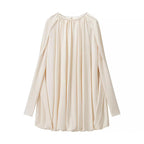 Women Pleated Cape Mini Dress with Round Neckline and Wide Cape Sleeves Fashion Glam