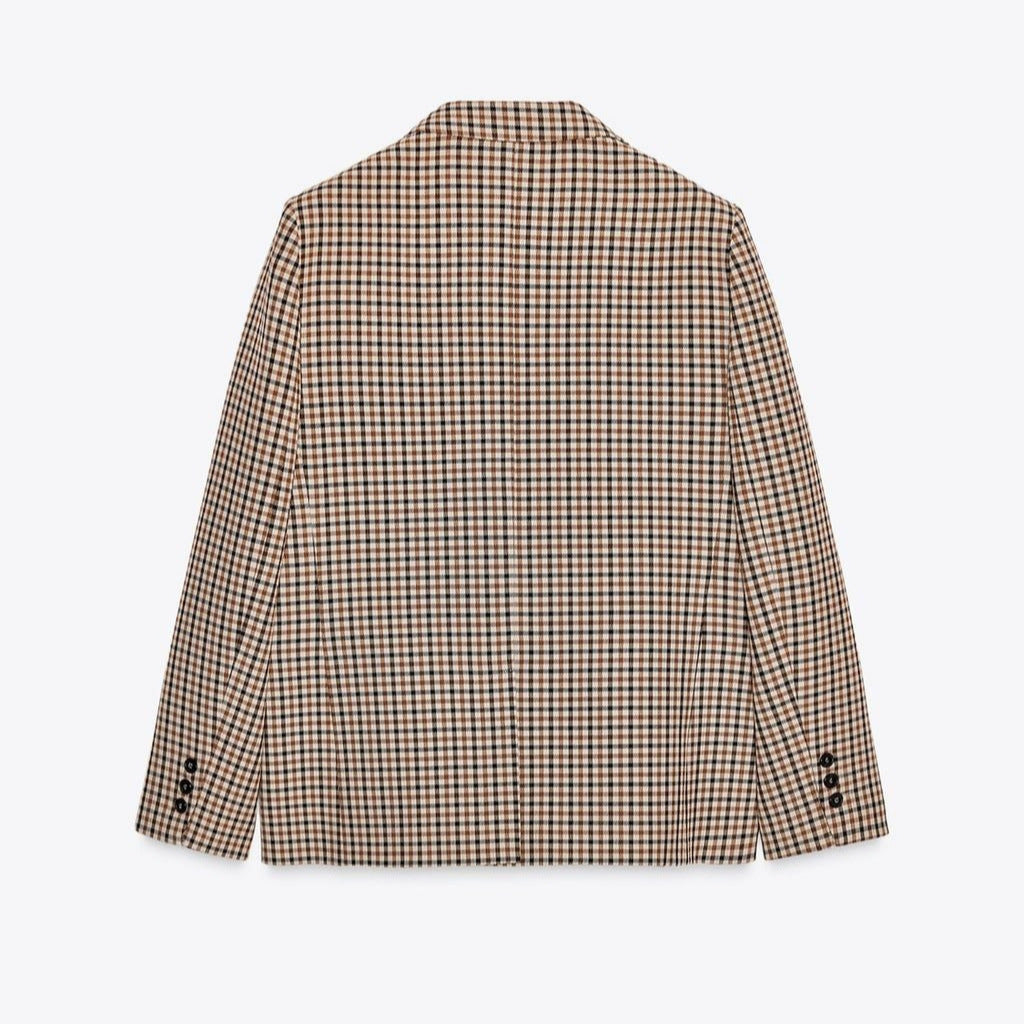 Women's Check Blazer in Modern Tailoring with Notch Lapel, Two-Button Closure and Lined Flap Pockets Fashion Glam