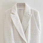 Women's Double-Breasted Boucle Tweed Blazer with Shawl Collar and Flap Pockets Fashion Glam