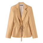 Ladies Tailored Satin Blazer with Drawstring, Revers Collar and Casual Silhouette Fashion Glam