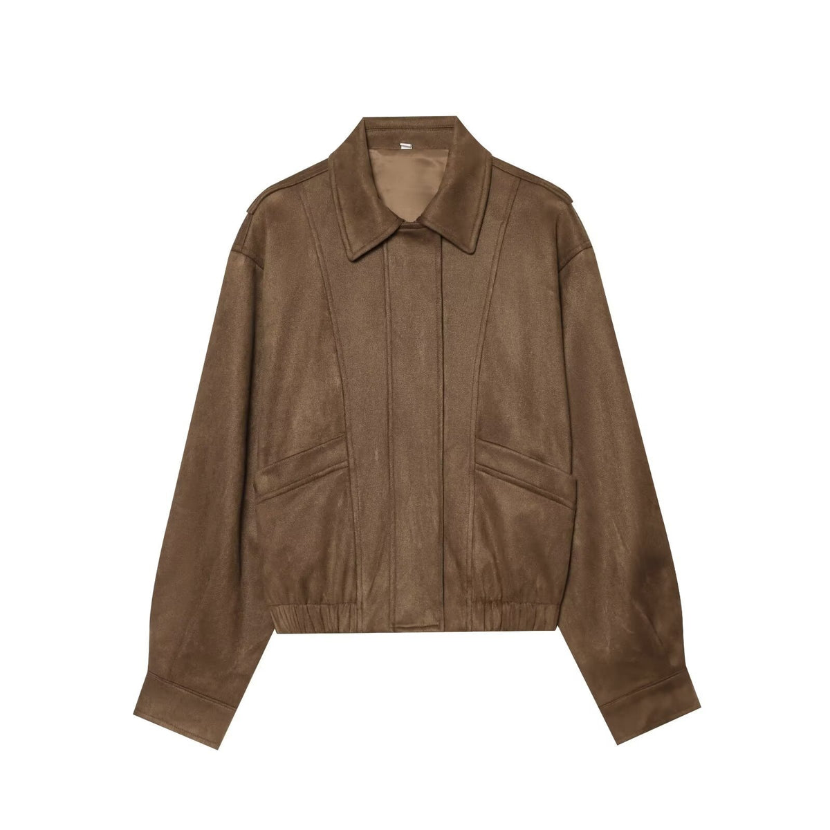 Women's Oversized Bomber Jacket in Vintage Velour Look with Kent Collar, Patch Pockets and Elastic Hem Fashion Glam