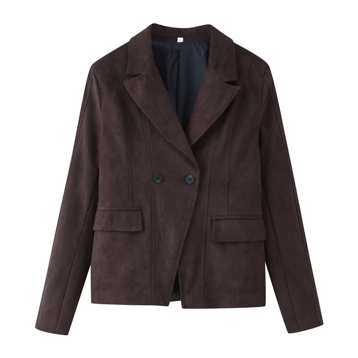 Women Tailored Velvet Imitation Blazer with Double Breasted and Patch Pockets Fashion Glam