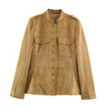 Women's Tailored Velour Jacket in Field Style with Stand-Up Collar and Chest Flaps Fashion Glam