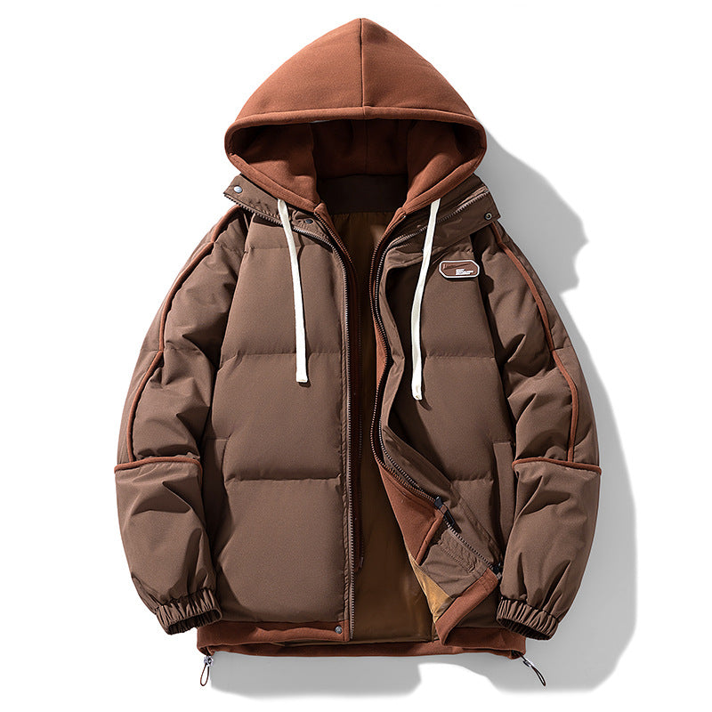 Women's short quilted jacket with contrasting fleece hood and drawstring Fashion Glam