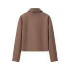 Ladies Short Boxy Wool Blend Zip Jacket with Shirt Collar Fashion Glam