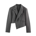 Women Asymmetric Cropped Blazer with Slanted Hemline and Lapel Collar Fashion Glam