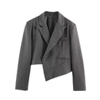 Women Asymmetric Cropped Blazer with Slanted Hemline and Lapel Collar Fashion Glam