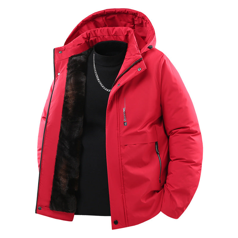 Men's Thermally Insulated Quilted Jacket with Faux Fur Lining and Hood Fashion Glam